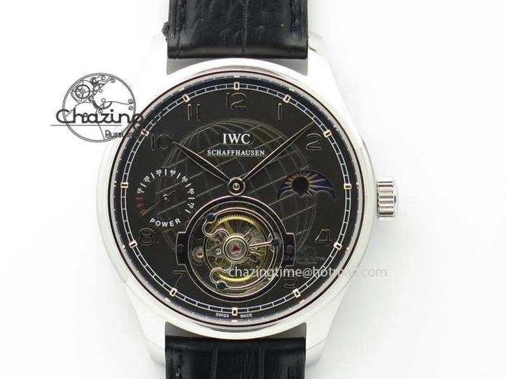 MIROTIME 0331 Portuguese Tourbillon Power Reserve Moonphase SS Black Dial On Black Leather Strap TechFriendly 7321